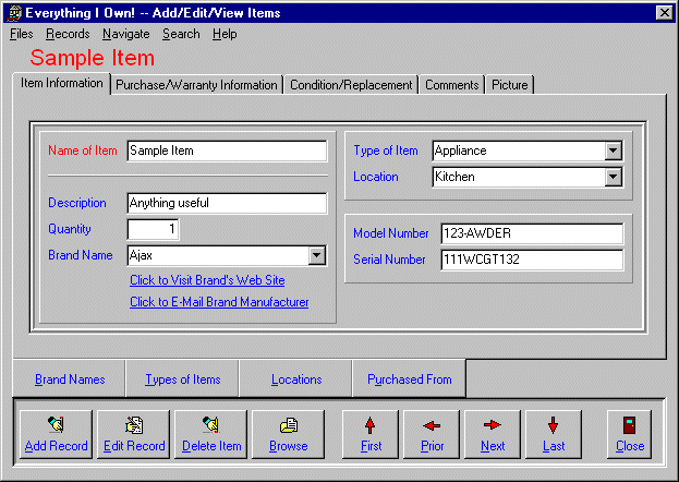 Everything I Own! 2.03. Screenshots reviewed in Home Inventory category of Home & Education directory